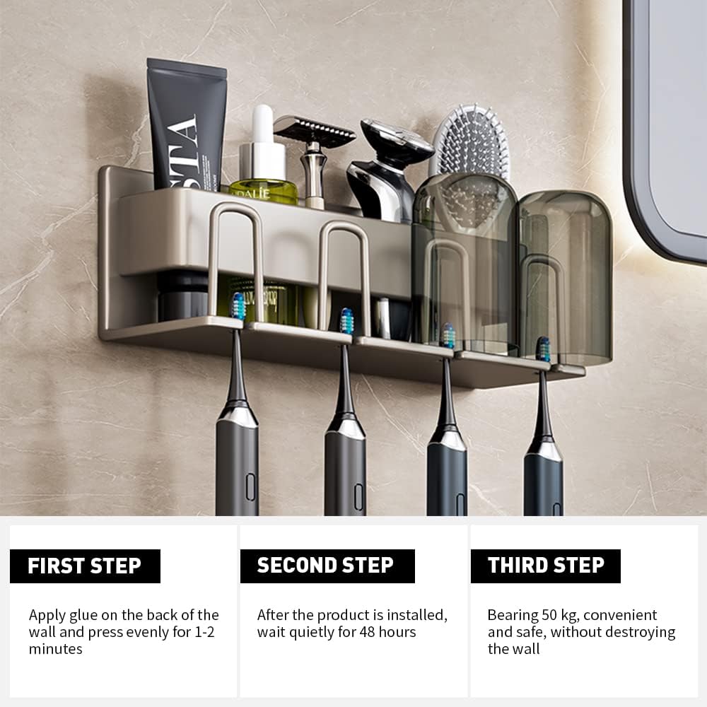 Aluminium alloy toothbrush holder for Bathrooms,Electric Toothbrush Holder,Tooth Brushing Holder,Toothbrush Holder Wall Mounted ，Toothbrush Rack ， Storage Rack（Excluding Cup x 4）