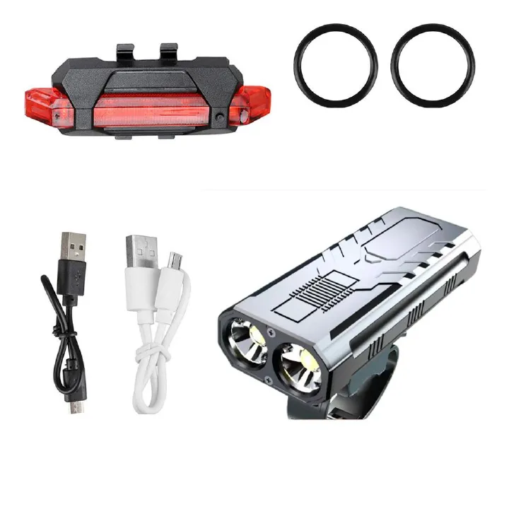 Bike Bicycle Light USB LED Rechargeable Set Mountain Cycle Front Back Headlight Lamp Flashlight