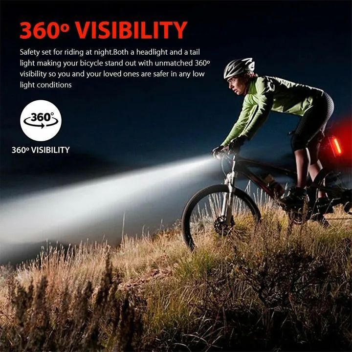 Bike Bicycle Light USB LED Rechargeable Set Mountain Cycle Front Back Headlight Lamp Flashlight