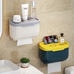 1pcs Tissue holder tissue rack  Roll Paper Bathroom Box Wall Mounted  Bathroom Tissue Storage Case Punch-Free Waterproof Napkin Shelf Stuff Toilet Paper Holder with Phone Shelf