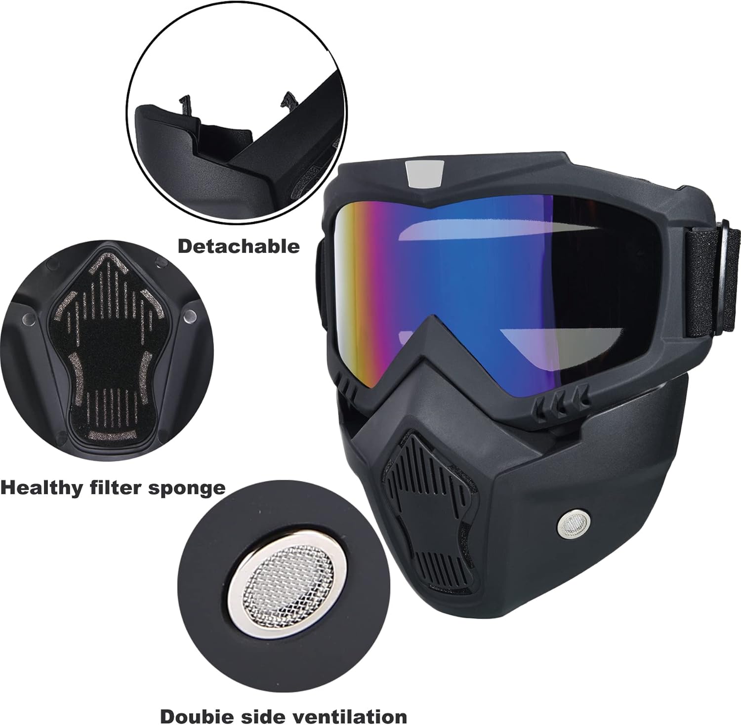 Paintball Mask Anti Fog, Full Face Tactical Mask Goggles Detachable for Motorcycle Cycling Skiing Halloween CS Game Cosplay