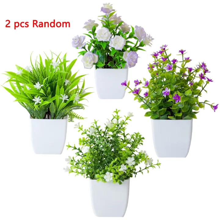 2pcs Artificial Flowers With Plastic Pots Office Decor