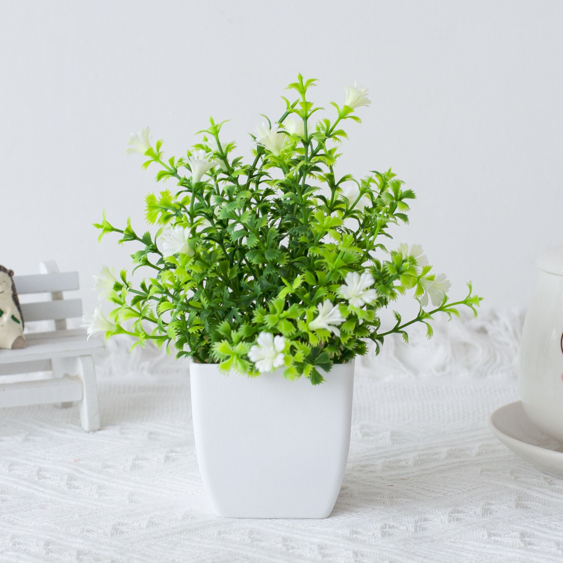 2pcs Artificial Flowers With Plastic Pots Office Decor