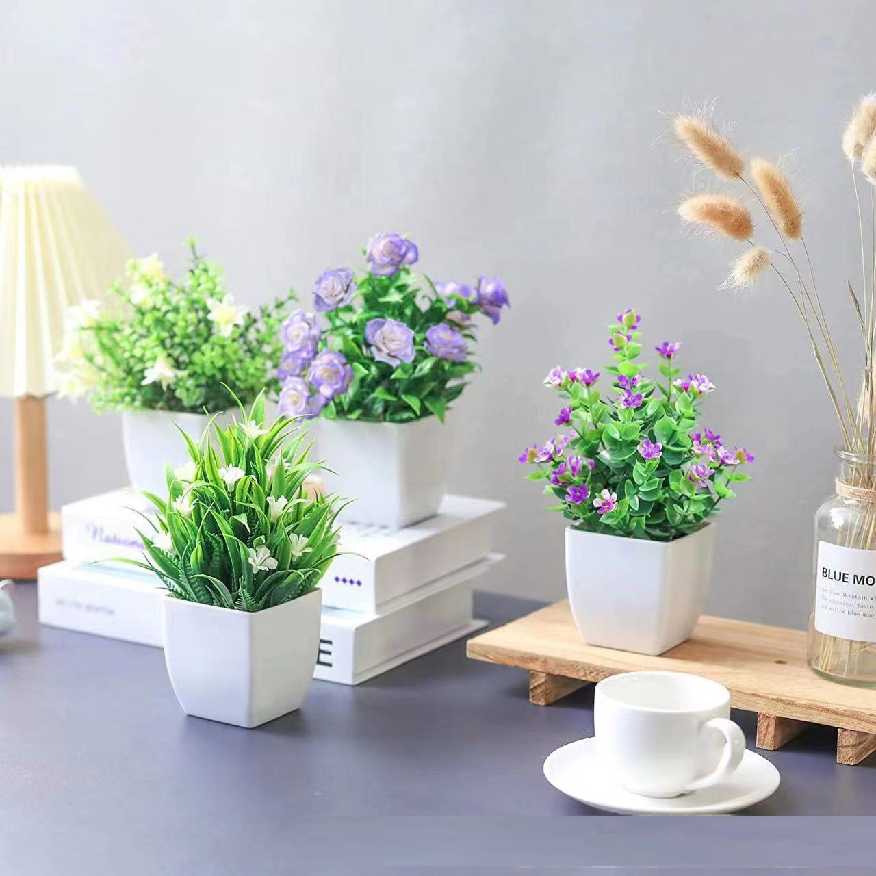 2pcs Artificial Flowers With Plastic Pots Office Decor