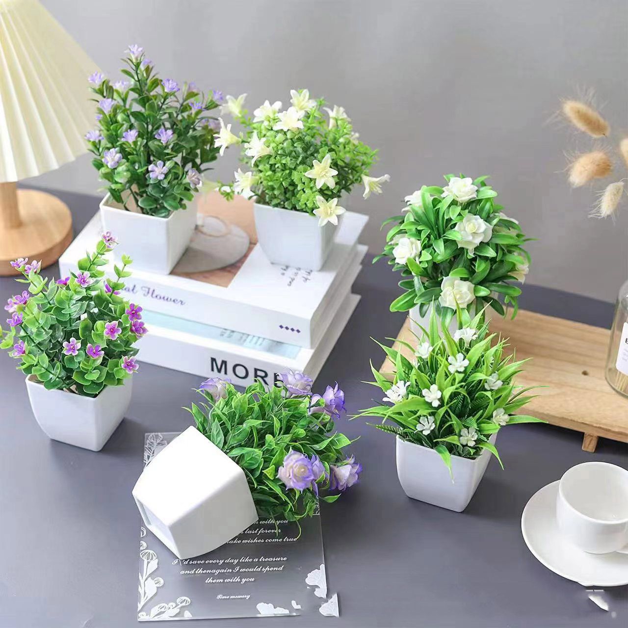 2pcs Artificial Flowers With Plastic Pots Office Decor