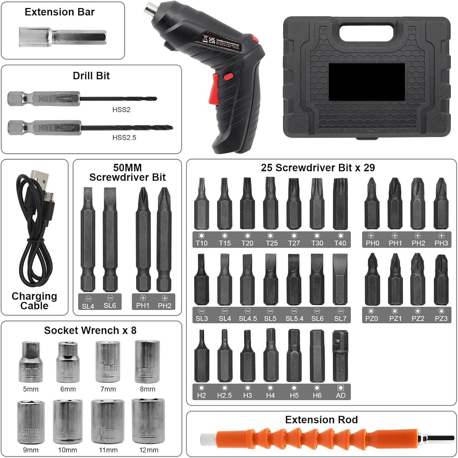 Electric Power Screwdrivers Cordless Screw Guns Drill Driver Rechargeable