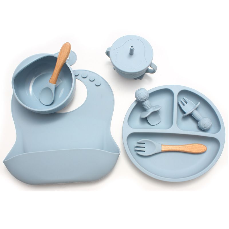 8pcs Silicone Baby Feeding Set, Baby Led Weaning Supplies with Suction Bowl Divided Plate, Toddler Self Feeding Dish Set with Spoons Forks Sippy Cup Adjustable Bib, Baby Eating Utensils Baby Bowl Plat