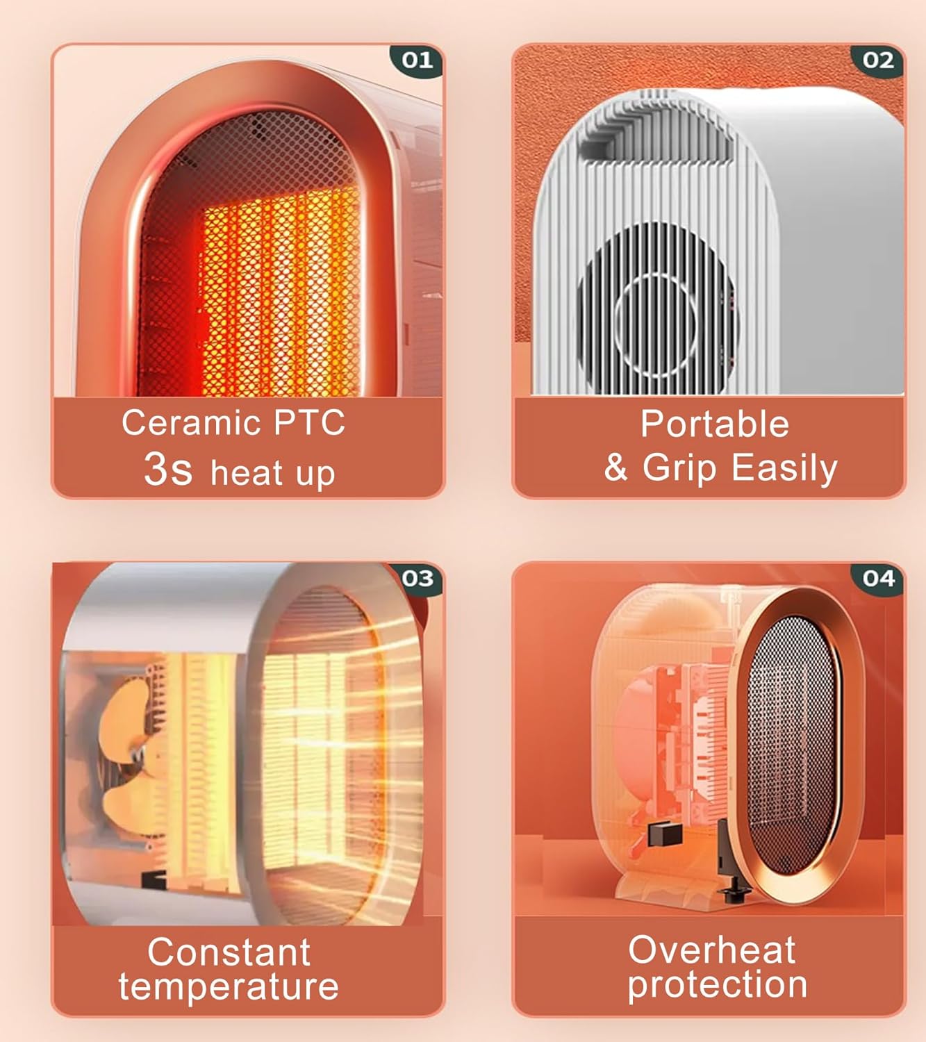 QQT Electric Space Heater,Portable Energy Efficient Space Heaters for Indoor Use,Two-Speed Portable Heater Fan for Office with Adjustable,Overheating Protection,Dumping Shutdown (White)