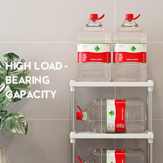 4 Tier White Plastic and Metal Freestanding Shelf Bathroom Organizer  Racks, Shelves, Shelving Unit Storage Rack Organizer for Home, Garage, Basement, Shed and Laundry Room