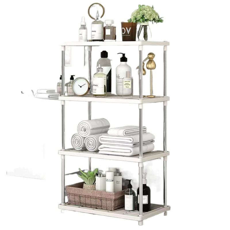 4 Tier White Plastic and Metal Freestanding Shelf Bathroom Organizer  Racks, Shelves, Shelving Unit Storage Rack Organizer for Home, Garage, Basement, Shed and Laundry Room
