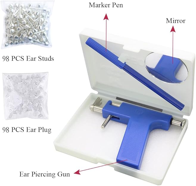 Ear Piercing Gun Tool Professional Ear Body Pierce Piercing Gun Reusable Tools Beauty Kit Set Painless Hole Piercing Machine with 98Pcs Stainless Steel Ears Studs for Ear Nose Navel…