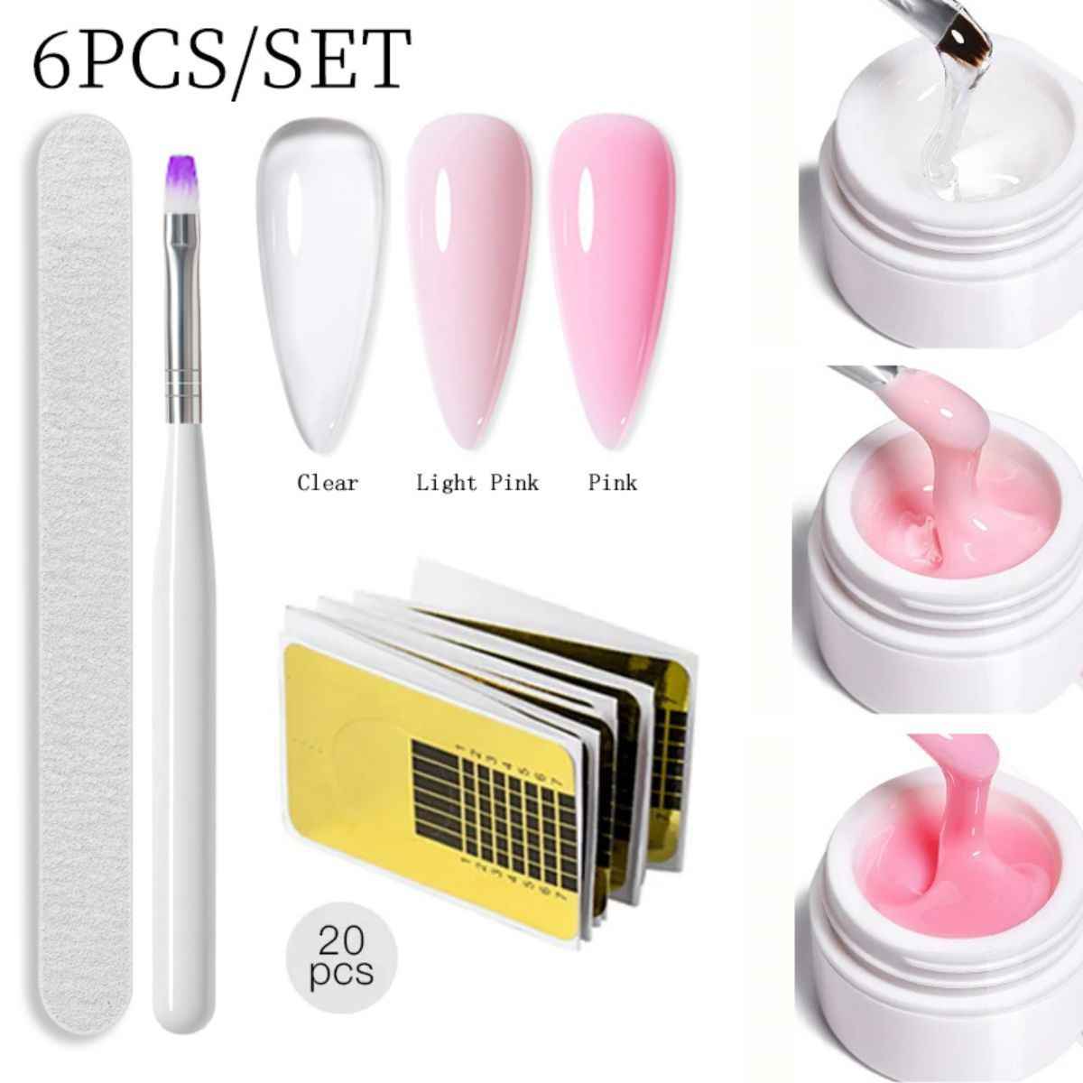 6pcs Extension Gel Manicure Kit  Gel Nail Art Kits for Starter Gellen Builder Gel for Nails UV/LED Hard Gel for Nail Extensions, & Overlays