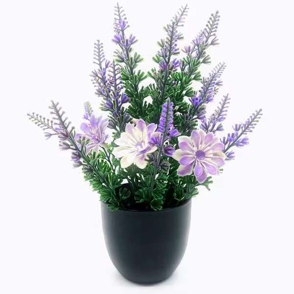 3pcs Artificial Plants & Flowers With Plastic Pots Office Decor