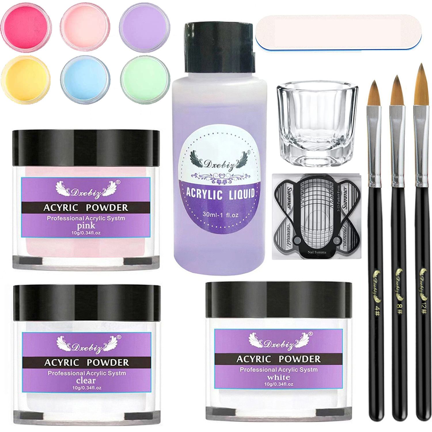 16pcs Nail tool set Basic Acrylic Nail Kit,Acrylic Powder and Liquid Set,AcrylicS NailS Liquid,3Colors NailS AcrylicS Powder Kit with Manicure Tools for Nail Art Manicure DIY