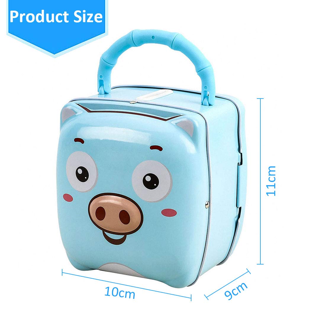 Mini Piggy Bank, Kids Iron Box Coin Bank Makes a Perfect Unique Gift, Nursery Décor, Keepsake or Savings Money Bank for Boys and Girls 3-12 Years - Blue