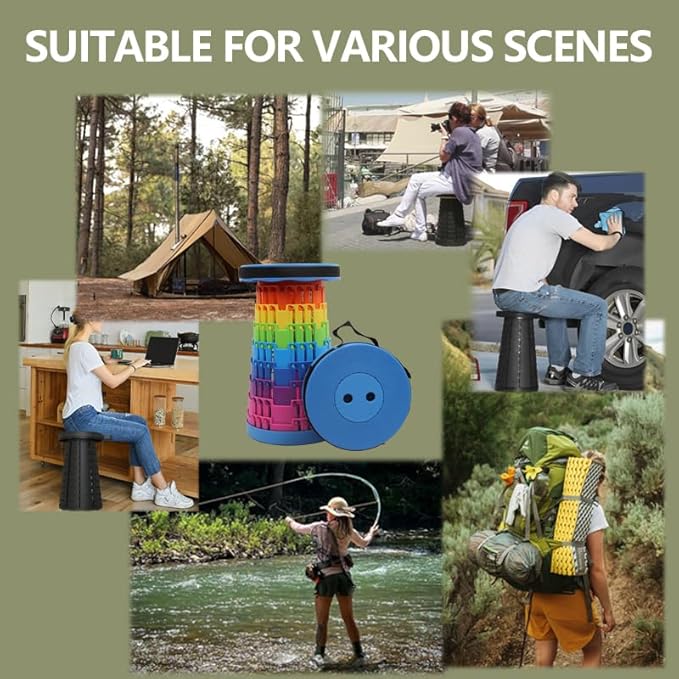 Collapsible Stool Upgraded, Folding Telescoping Foldable Camping Stool, Sturdy, Portable Telescopic Compact Folding Chair, Retractable Seat or Foot Rest for Travel, Parties, Queue