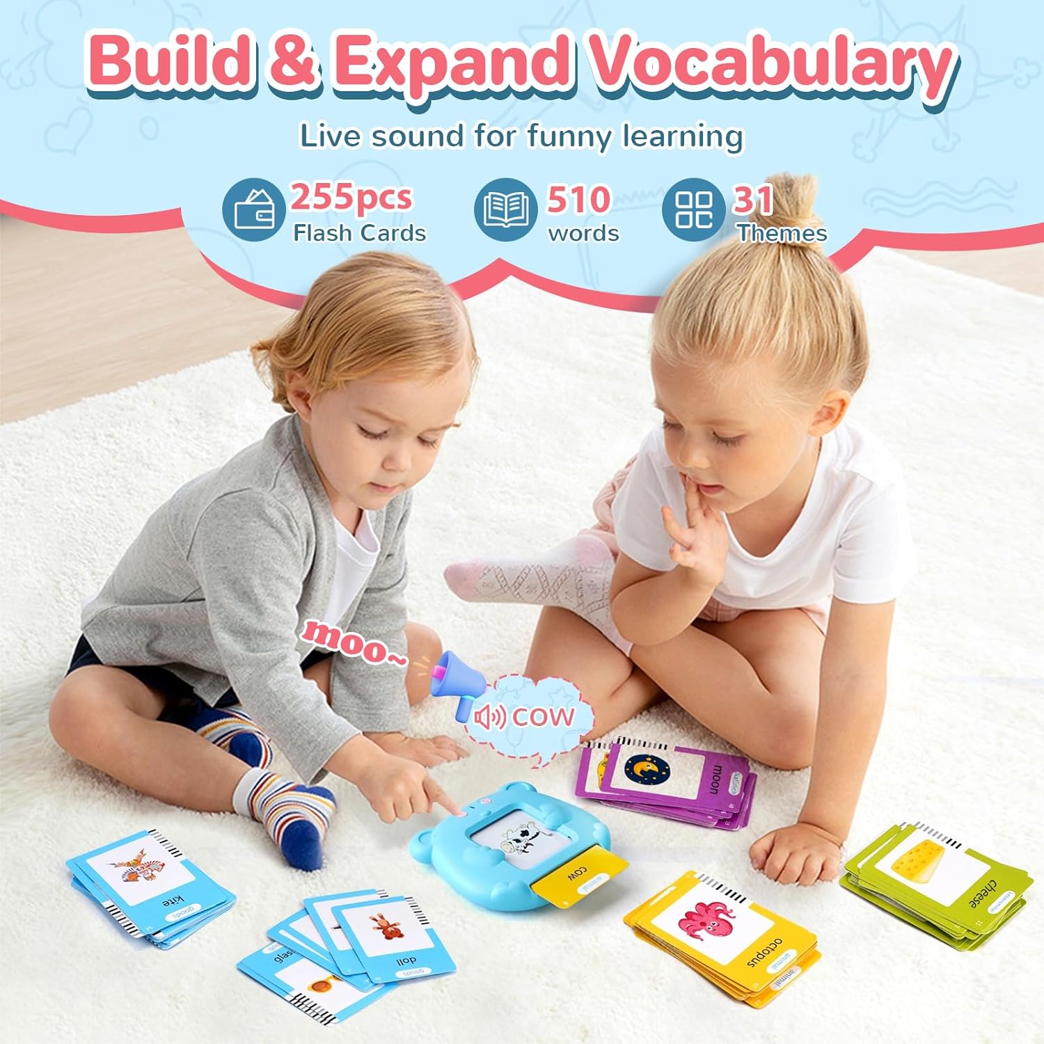 510 Words Alphabet Talking Flash English Cards for 3-8 Years Toddlers, Educational Learning Interactive Toy for Boys Girls Kids Birthday Gifts, Preschool Montessori Speech Therapy Autism Toys
