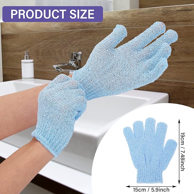 3 Pair Bath Gloves for Shower Natural Loofah Exfoliating Wash Gloves for Body and Face, Dead Skin Remover, Double Sided Microfibre Shower Body Gloves for Adults and Kids