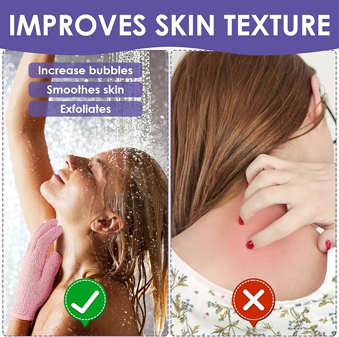 3 Pair Bath Gloves for Shower Natural Loofah Exfoliating Wash Gloves for Body and Face, Dead Skin Remover, Double Sided Microfibre Shower Body Gloves for Adults and Kids