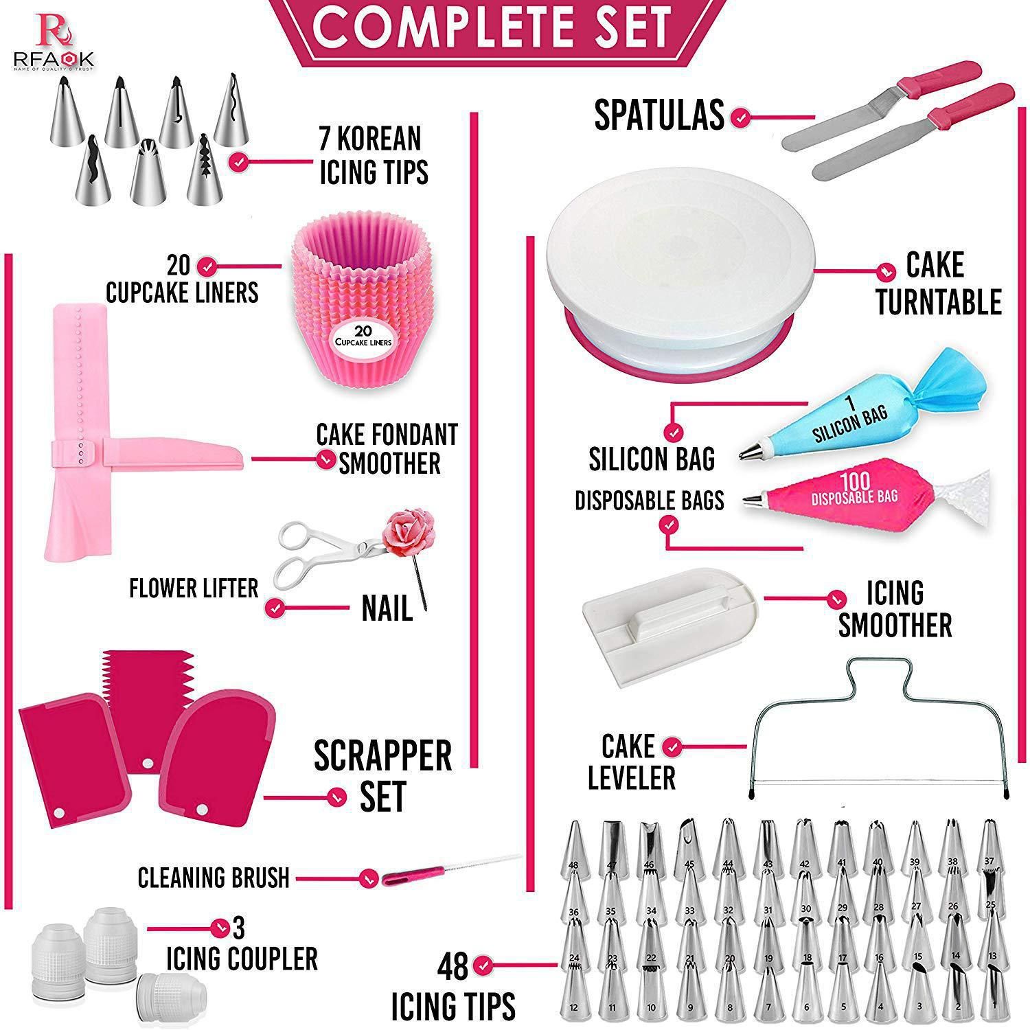 200PCS Baking Tools Cake Decorating Kit,Cake Decor Cake Kit，Piping Bags and Tips Set,Cake Decorating Supplies,Frosting Piping Kit,Cake Baking Supplies for Beginners
