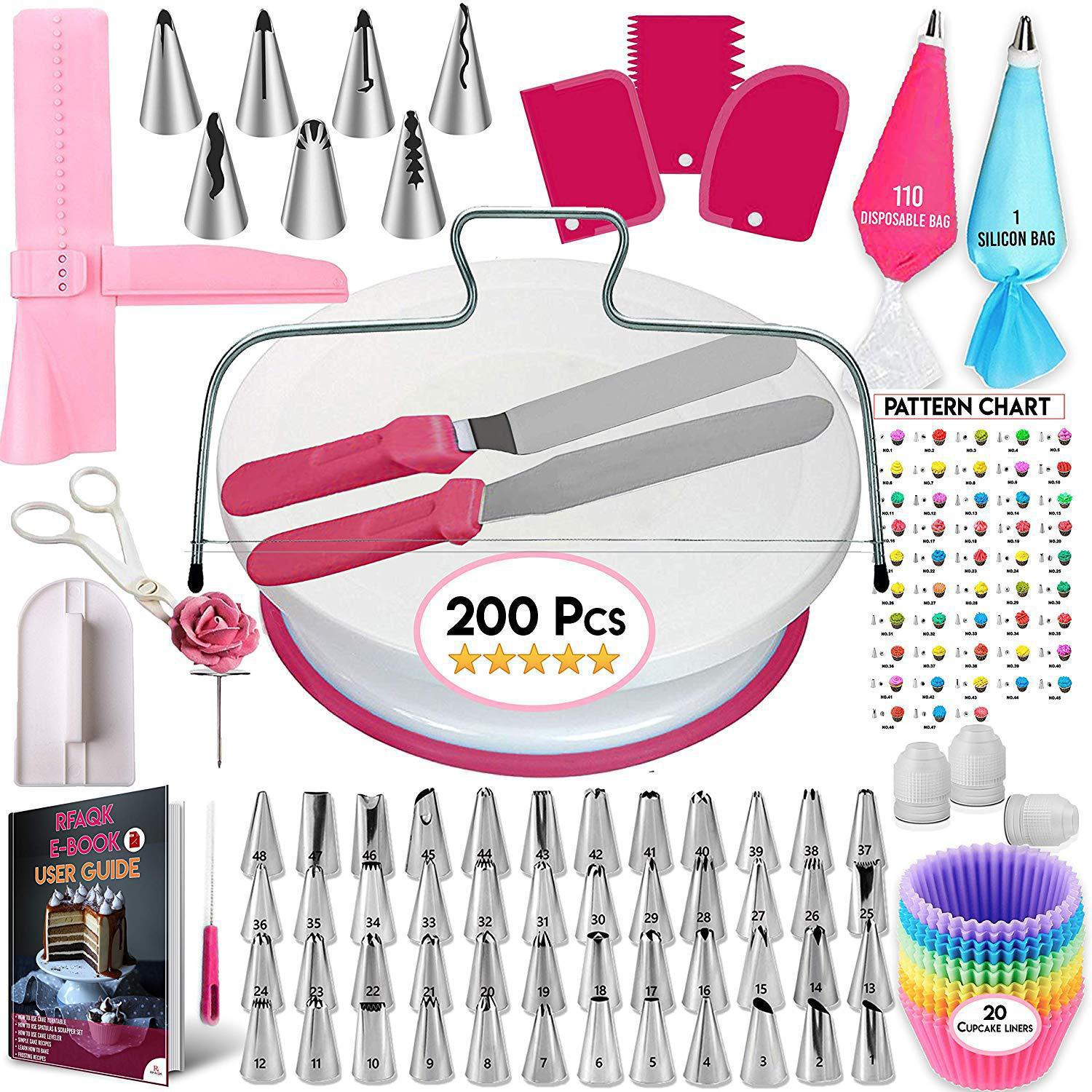 200PCS Baking Tools Cake Decorating Kit,Cake Decor Cake Kit，Piping Bags and Tips Set,Cake Decorating Supplies,Frosting Piping Kit,Cake Baking Supplies for Beginners