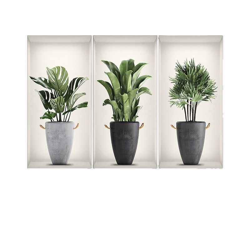 3D Green Pot Plants Wall Decals, Tropical Potted Wall Stickers, Creative Vinyl Peel and Stick Removable Wall Art Decor for Bedroom Living Room Kitchen