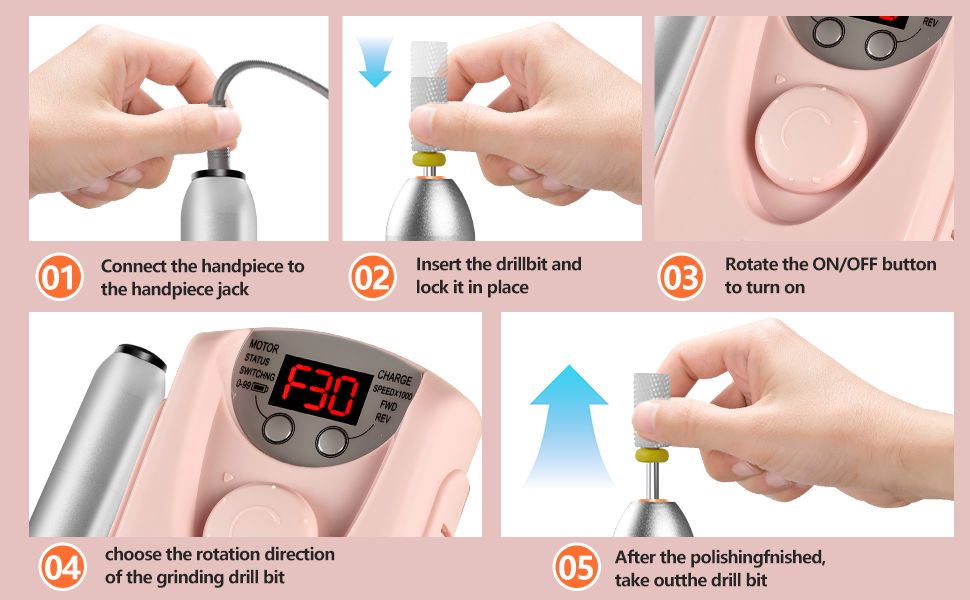 Rechargeable Professional Nail Drill Set 40000RPM Nail File Polishing Manicure Grinding Machine Nail Art Tool Portable for Acrylic Gel Nail Polishing Removing Manicure Pedicure at Salon Home Use