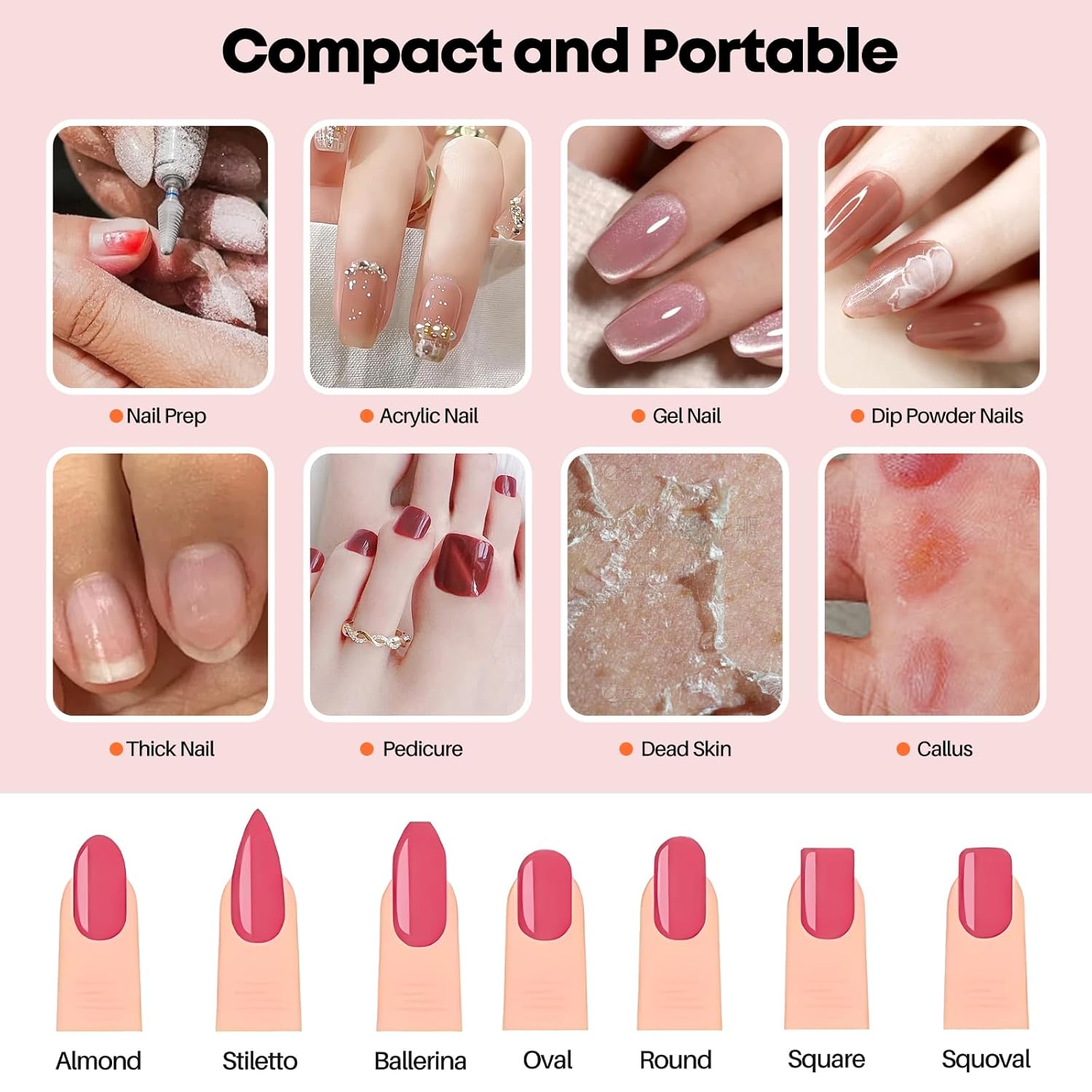 Rechargeable Professional Nail Drill Set 40000RPM Nail File Polishing Manicure Grinding Machine Nail Art Tool Portable for Acrylic Gel Nail Polishing Removing Manicure Pedicure at Salon Home Use