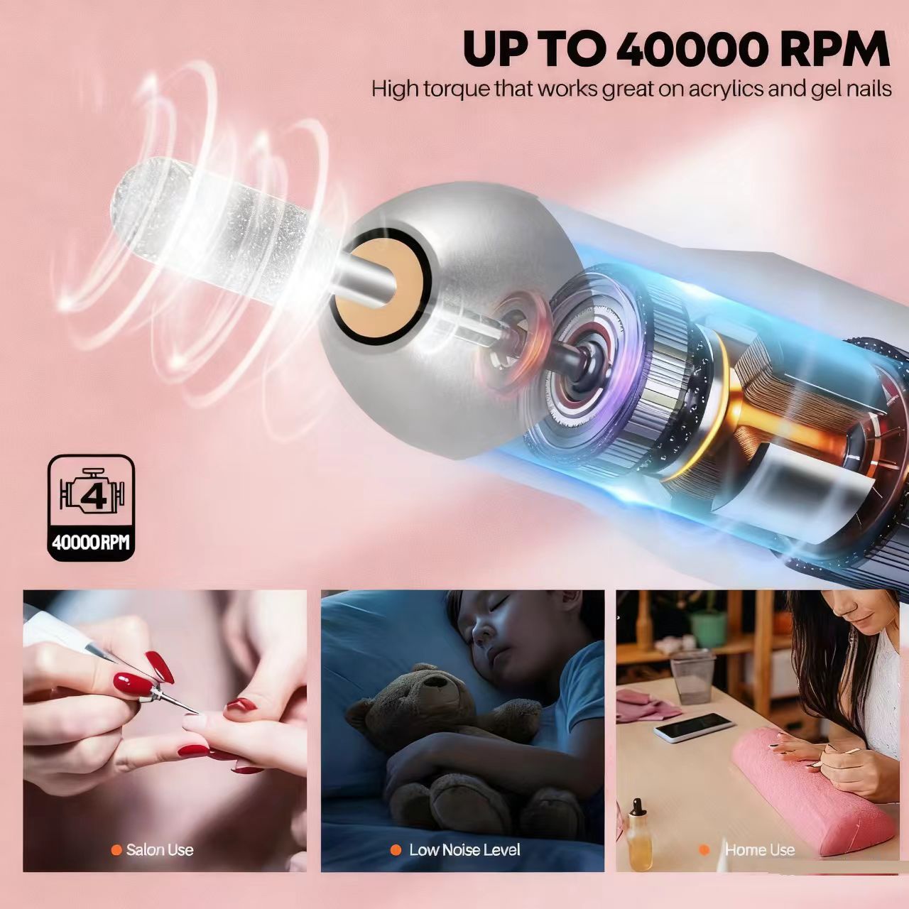 Rechargeable Professional Nail Drill Set 40000RPM Nail File Polishing Manicure Grinding Machine Nail Art Tool Portable for Acrylic Gel Nail Polishing Removing Manicure Pedicure at Salon Home Use