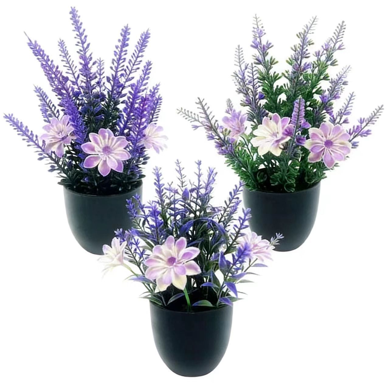 3pcs Artificial Plants & Flowers With Plastic Pots Office Decor