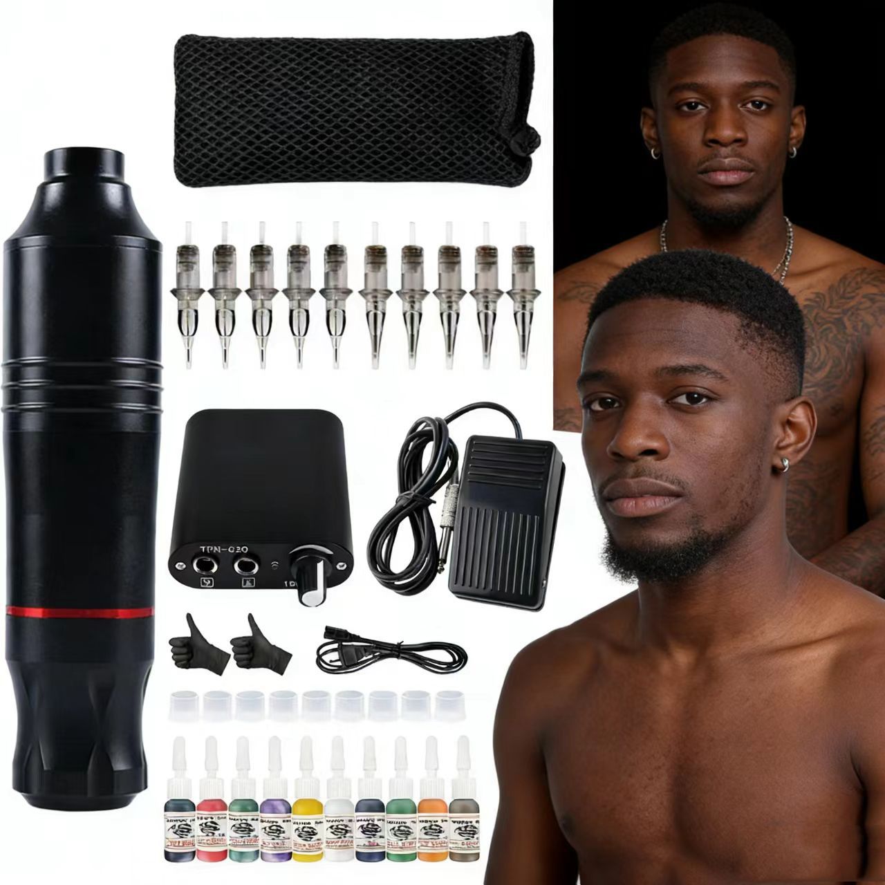 Tattoo Machine Tattoo Gun Kit Tattoo Pen Kit Tattoo Kit for Beginners Complete Set with Power Supply, Needles, Ink, Gloves, Foot Pedal, and Accessories