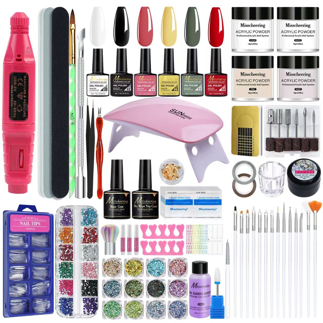 Nail Gel Lamp Manicure kits Crystal Powder Set LED Nail Dryer Nail Manicure Tool UV Portable UV Led Nail Dryer Lamp Nail Art Kits