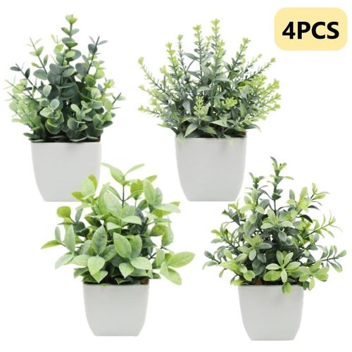 4 Packs Artificial Potted Flowers, Greenery Plants For Home Decor