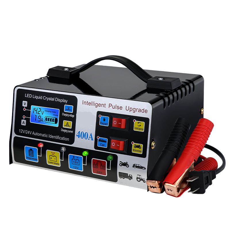 12V/24V 8A Automatic Car Battery Charger Power - Black