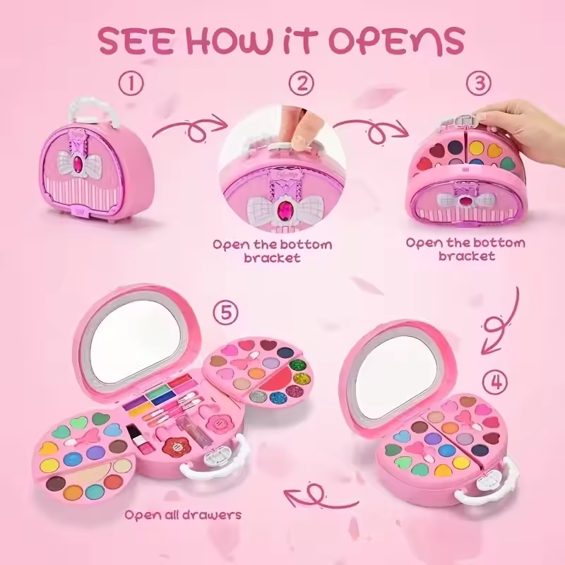 1set Colorful Girls' Pretend Makeup Toy Set Kids Beauty play kit，Perfect for creative pretend play ， they can explore makeup, fashion, and self-care just like grown-ups，Perfect gift