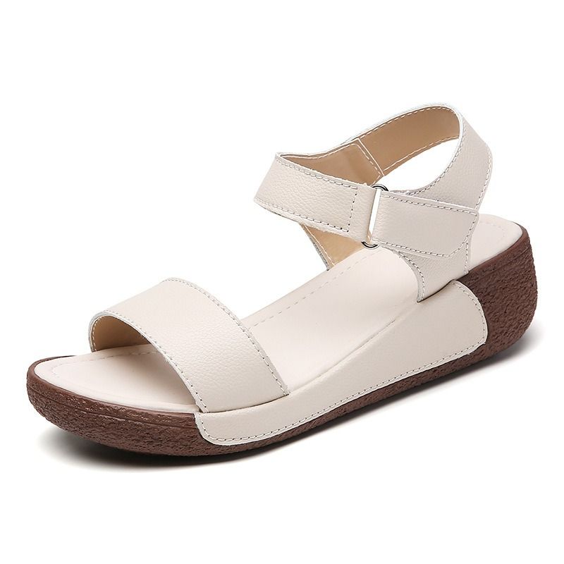 Wedge Sandals for Women in Summer Genuine Leather Sponge Cake Sandals Height Increasing Velcro Sandals Thick Soled Women's Sandals