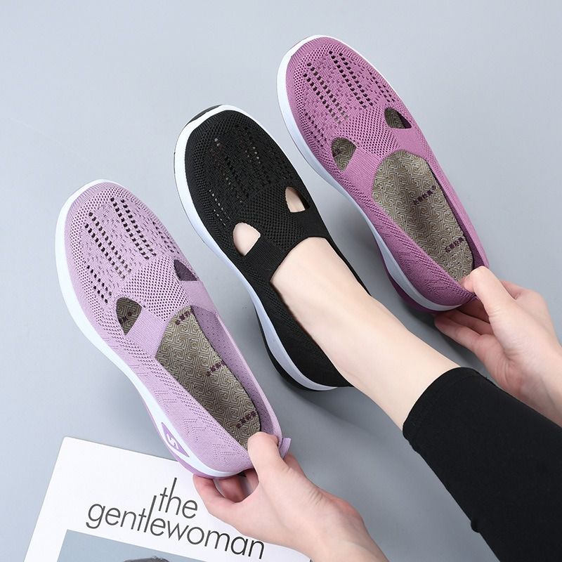 Summer Cloth Shoes Women's Mesh Shoes Breathable Soft Sole Mom Shoes Flat Bottom Anti Slip Middle-aged and Elderly Shoes
