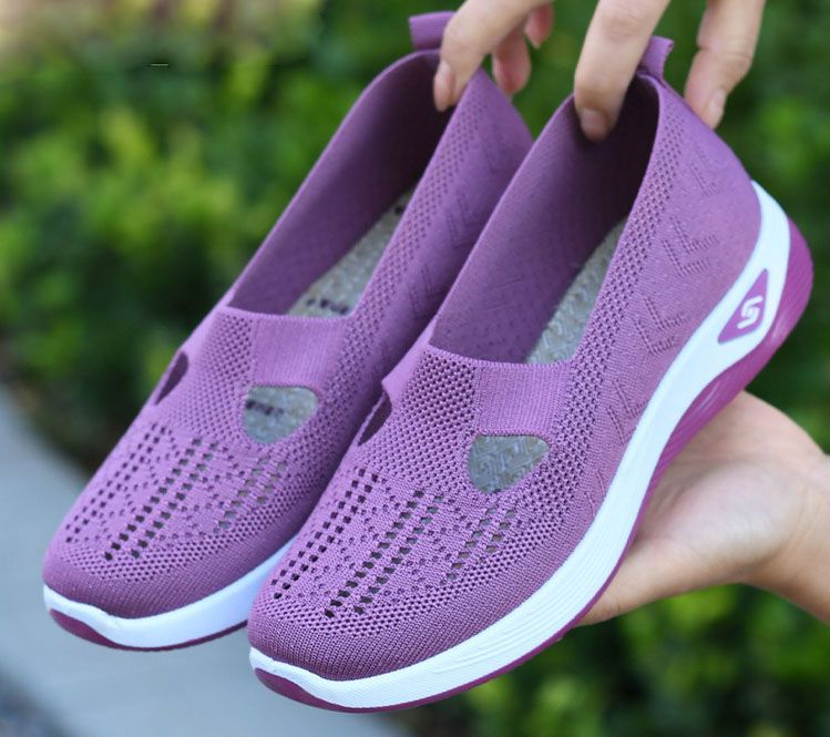 Summer Cloth Shoes Women's Mesh Shoes Breathable Soft Sole Mom Shoes Flat Bottom Anti Slip Middle-aged and Elderly Shoes