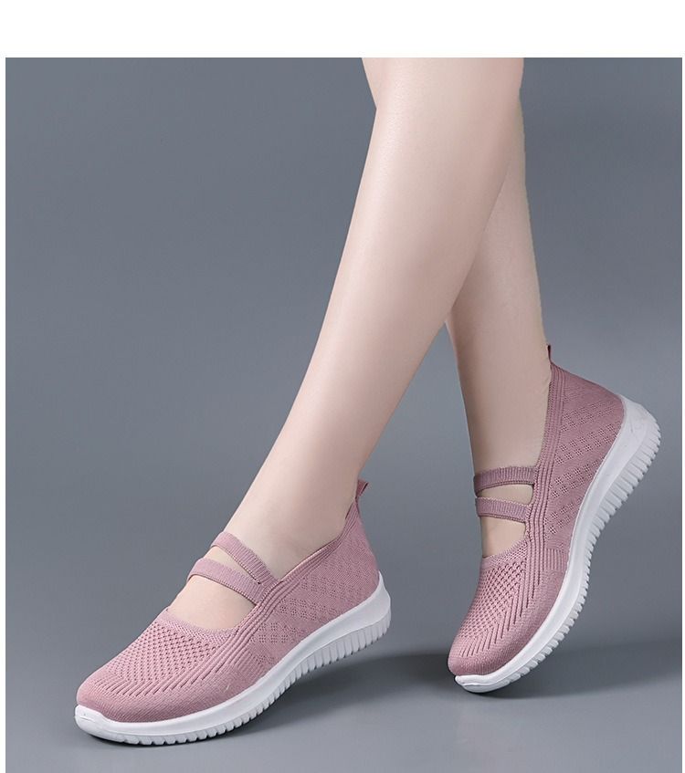 Casual Shoes Single Shoes Women's Flying Woven Mesh Shoes Middle-aged and Elderly Mothers' Shoes Soft Soled Sports Shoes for One Foot