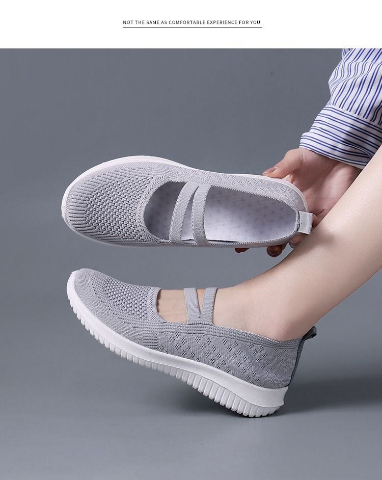 Casual Shoes Single Shoes Women's Flying Woven Mesh Shoes Middle-aged and Elderly Mothers' Shoes Soft Soled Sports Shoes for One Foot