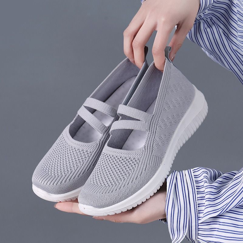 Casual Shoes Single Shoes Women's Flying Woven Mesh Shoes Middle-aged and Elderly Mothers' Shoes Soft Soled Sports Shoes for One Foot