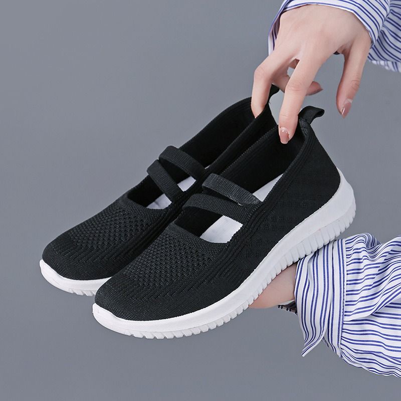 Casual Shoes Single Shoes Women's Flying Woven Mesh Shoes Middle-aged and Elderly Mothers' Shoes Soft Soled Sports Shoes for One Foot