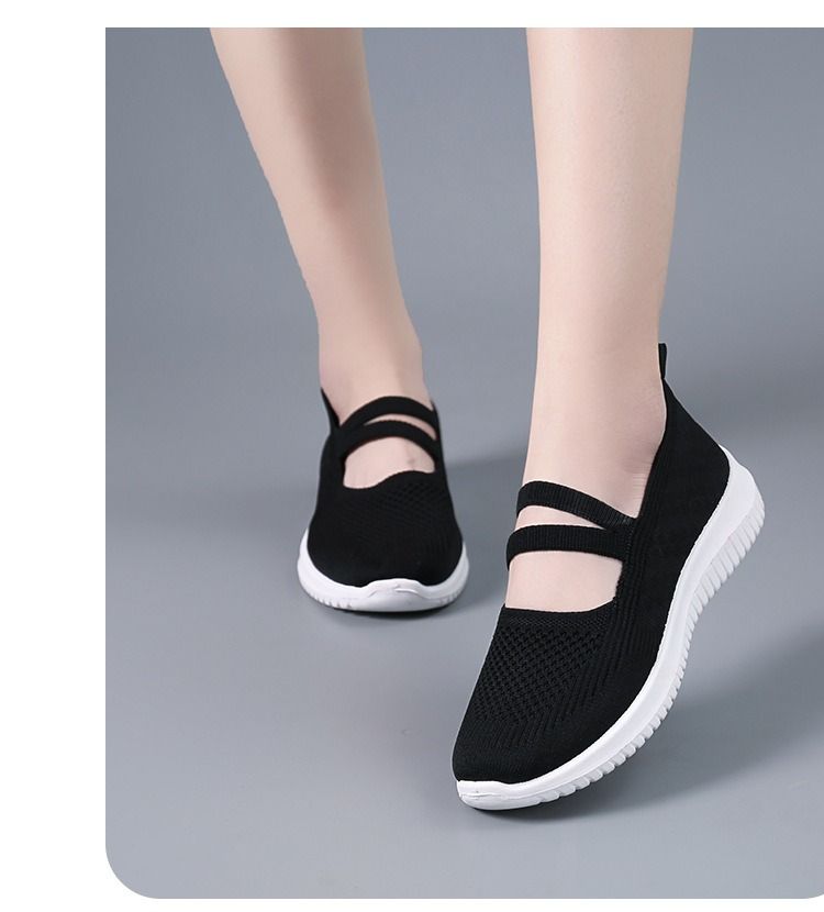 Casual Shoes Single Shoes Women's Flying Woven Mesh Shoes Middle-aged and Elderly Mothers' Shoes Soft Soled Sports Shoes for One Foot