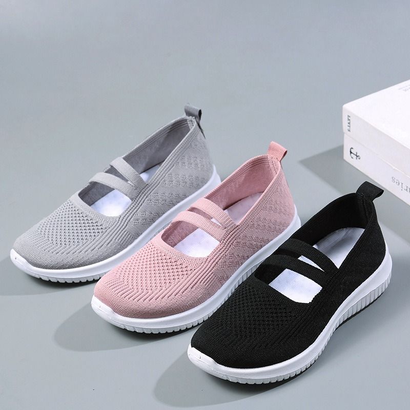 Casual Shoes Single Shoes Women's Flying Woven Mesh Shoes Middle-aged and Elderly Mothers' Shoes Soft Soled Sports Shoes for One Foot