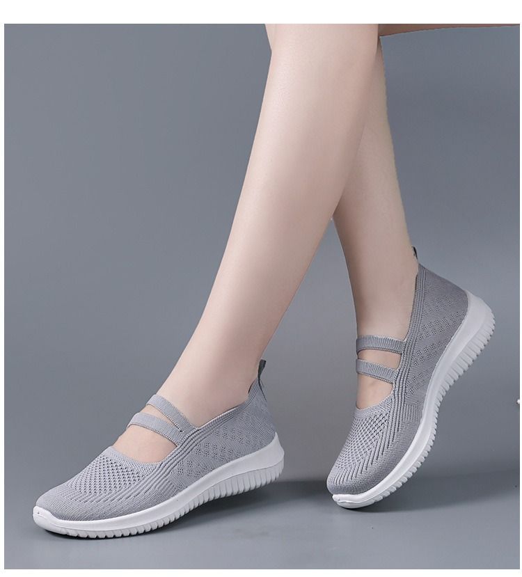 Casual Shoes Single Shoes Women's Flying Woven Mesh Shoes Middle-aged and Elderly Mothers' Shoes Soft Soled Sports Shoes for One Foot