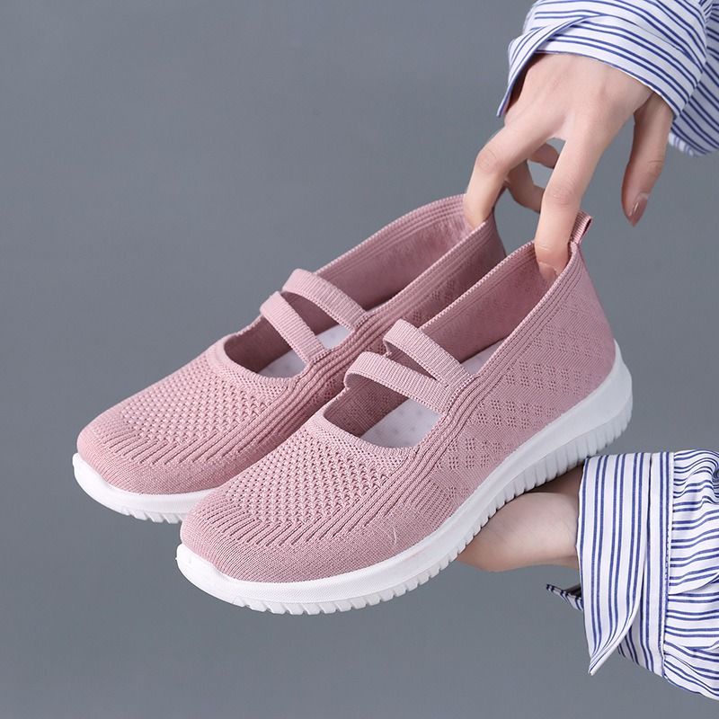Casual Shoes Single Shoes Women's Flying Woven Mesh Shoes Middle-aged and Elderly Mothers' Shoes Soft Soled Sports Shoes for One Foot