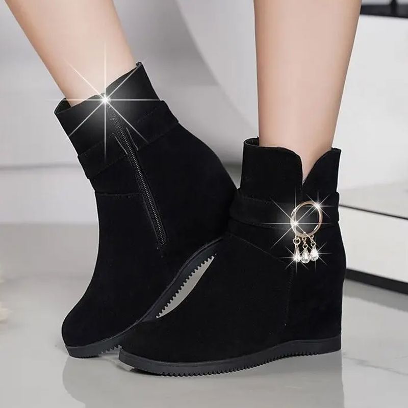 SXCHEN Women's Shoes Boots Ankle Bootie New All-match Fashionable Martin Boots for Women With Inner Heightening Boots Heels Ladies Shoes Black Wedge Official Shoe Formal Girls Outdoor School