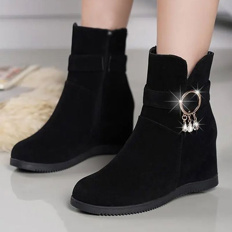 SXCHEN Women's Shoes Boots Ankle Bootie New All-match Fashionable Martin Boots for Women With Inner Heightening Boots Heels Ladies Shoes Black Wedge Official Shoe Formal Girls Outdoor School