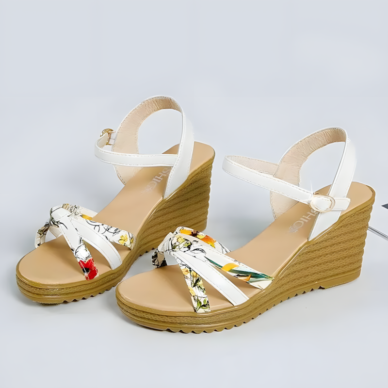 SXCHEN Women's Shoes Sandals Heels Sandals New wedge heel high heel printed fish mouth sandals one-line buckle large size Roman shoes sandals