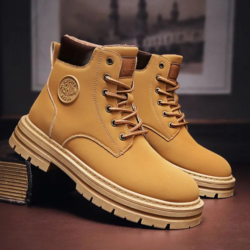 SXCHEN Men Shoes Boots Ankle & Bootie New Classic Fashionable Wear-Resistant Waterproof High-Top Martin Boots Soft-Soled Workwear Non-Slip Gentleman Rhubarb Boots School Boys Shoes Dad Shoe